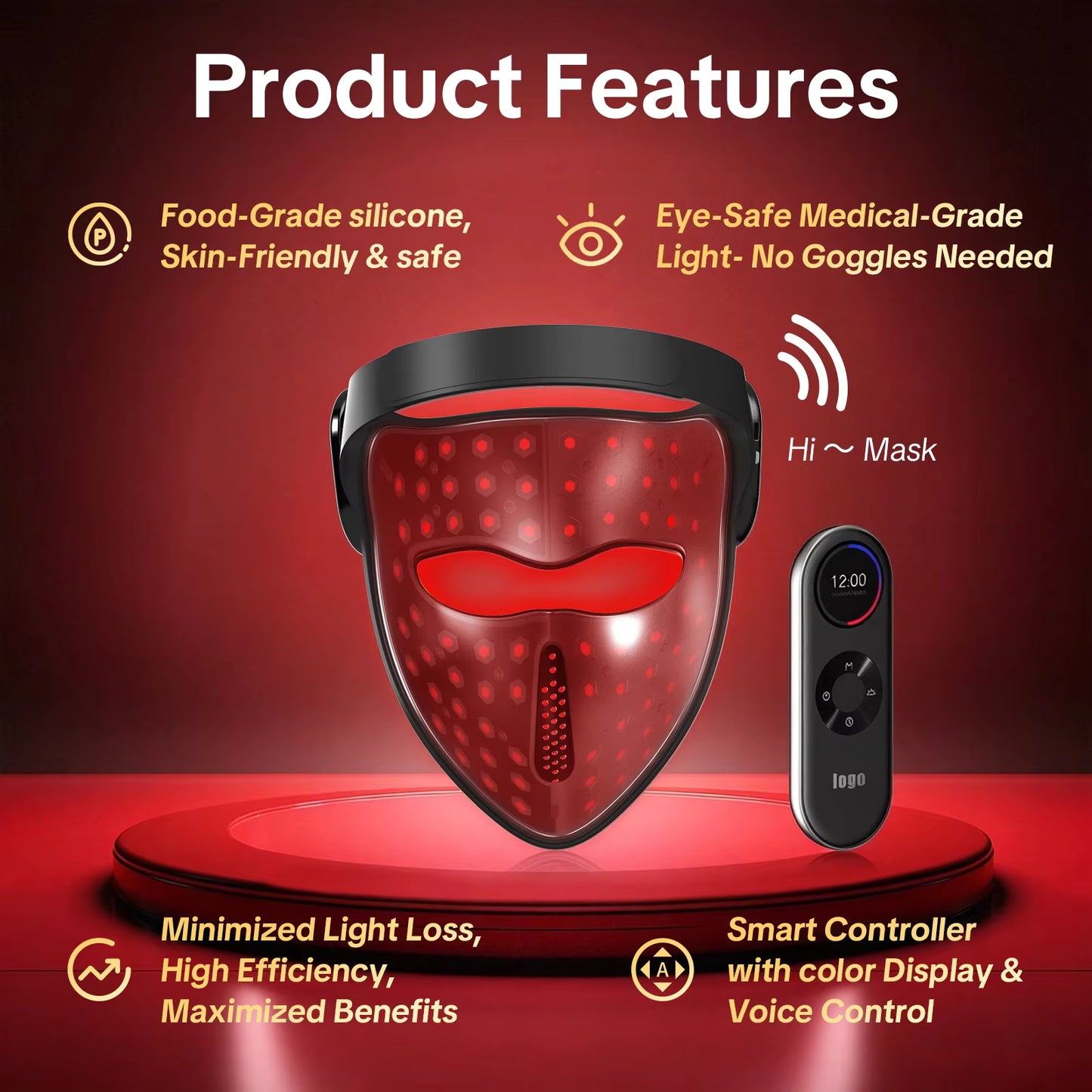 Voice controlled red light mask features