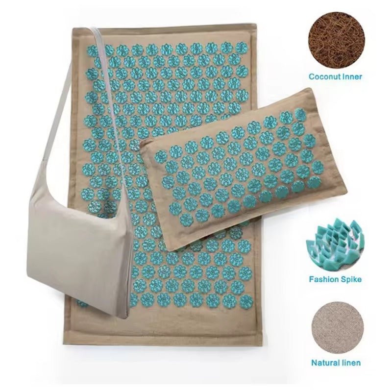 Turquoise Linen Acupuncture mat and pillow set - The Vital Earth