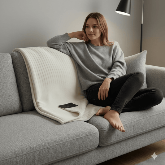 Woman sat on a Grounding Blanket  - The Vital Earth